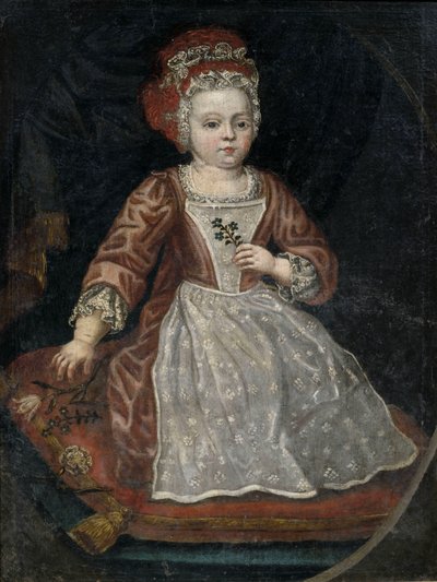 Portrait of a Little Girl in a Red Dress with White Apron by Anonymous
